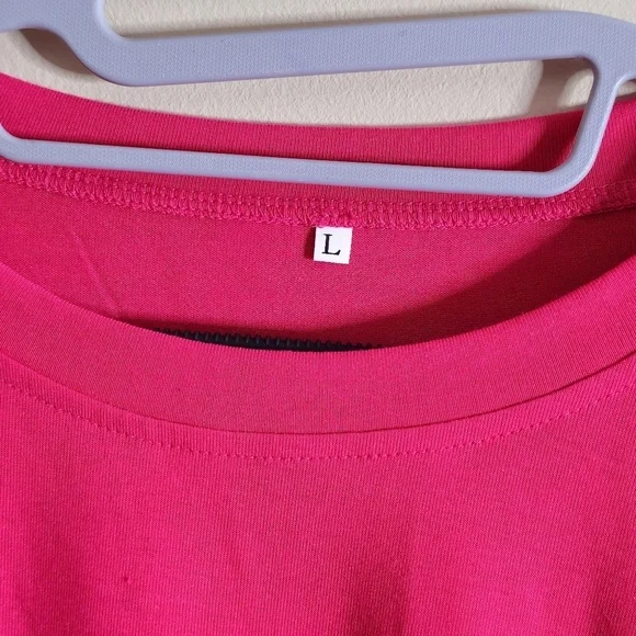 Women's Hot Pink Eyelet Lace Puffy Long Sleeve Top Size L - Picture 5 of 6